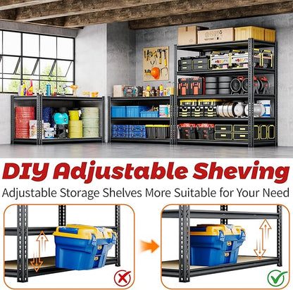 72"H Storage Shelves heavy duty, 2200LBS Garage Shelving, 5 Tier Metal Shelving Unit Adjustable Garage Shelves Utility Rack Shelf for Storage Warehouse Pantry Closet,40" W × 20" D × 72" H, Black, 2PCS