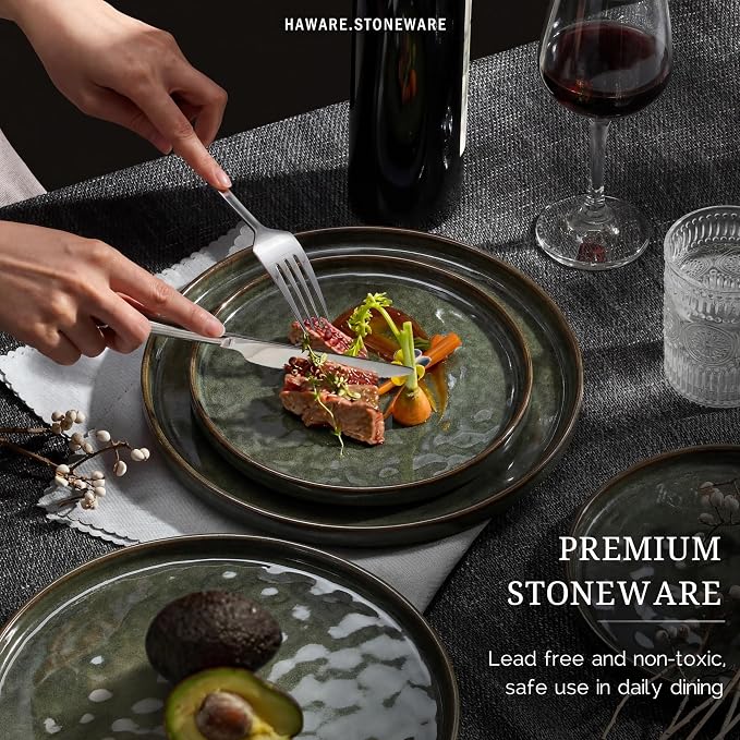 HaWare Dinnerware Sets, 6-Piece Plates and Bowls Set, Reactive Moss Green |
