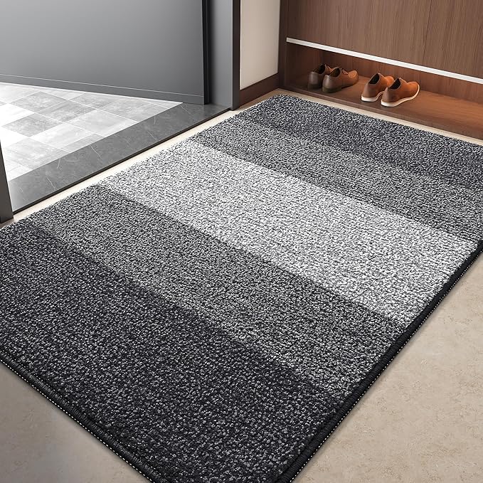 Kitinjoy Indoor Outdoor Door Mat, 40x32 Non-Slip Absorbent Dirt Trapper, Low-Profile Washable Inside Entrance Front Floor Mat, Sturdy Soft Entry Doormats for Entryway, Grey