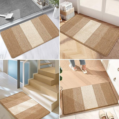 Kitinjoy Indoor Outdoor Door Mat, 40x32 Non-Slip Absorbent Dirt Trapper, Low-Profile Washable Inside Entrance Front Floor Mat, Sturdy Soft Entry Doormats for Entryway, Camel