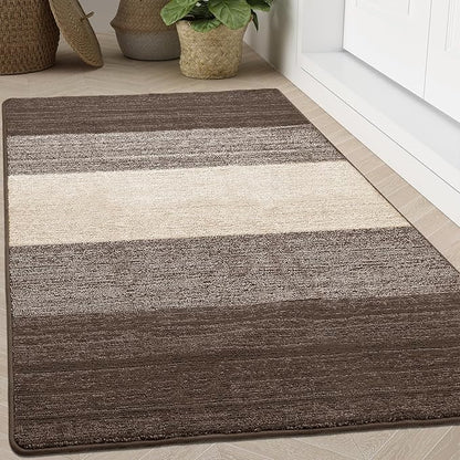 Kitinjoy Indoor Outdoor Door Mat, 71x47 Non-Slip Absorbent Dirt Trapper, Low-Profile Washable Inside Entrance Front Floor Mat, Sturdy Soft Entry Doormats for Entryway, Light Brown
