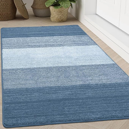 Kitinjoy Indoor Outdoor Door Mat, 71x47 Non-Slip Absorbent Dirt Trapper, Low-Profile Washable Inside Entrance Front Floor Mat, Sturdy Soft Entry Doormats for Entryway, Light Blue