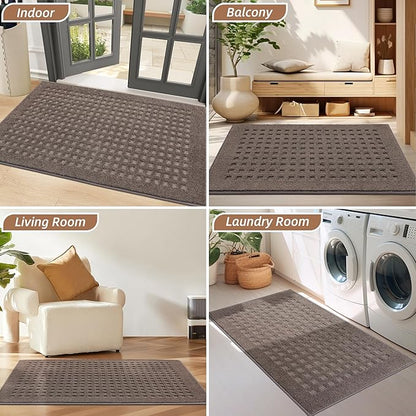 BEQHAUSE Waffle Door Mats Indoor 32"x48", Dog Mat for Muddy Paws Absorbent and Dirt Resist Floor Mats Non-Slip Washable Rugs for Entryway, Welcome Mat for Front Back Door, Muddy Wet Shoes, Brown