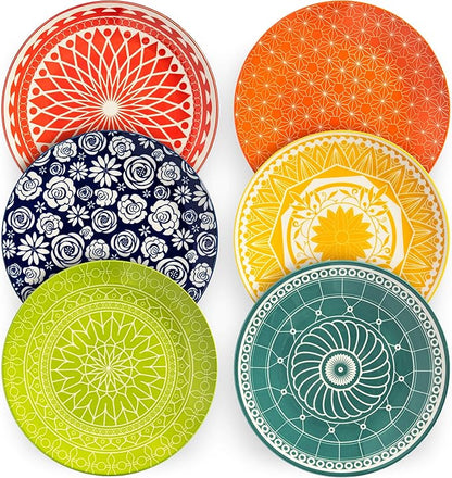 Dinner Plates - Mismatched Colorful Dinnerware Set of 6 - Fun Decorative Cute