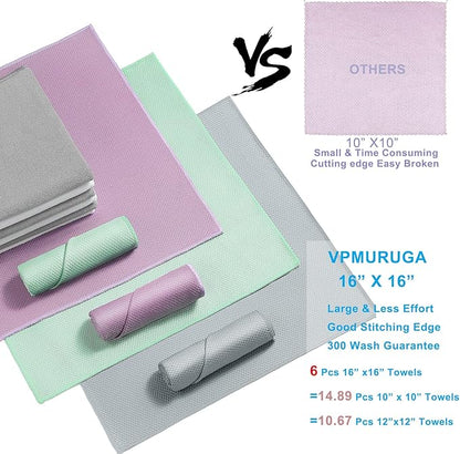 Streak Free Miracle Cleaning Cloths Easy Clean Nanoscale,Fish Scale Microfiber Window Mirror Glass Car Stainless Steel Cleaning,Lint Free Dish cloth Wine Glass Polishing Towel,Reusable,Pack 6,Pink