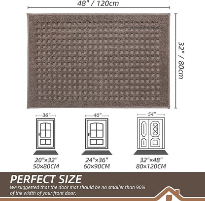 BEQHAUSE Waffle Door Mats Indoor 32"x48", Dog Mat for Muddy Paws Absorbent and Dirt Resist Floor Mats Non-Slip Washable Rugs for Entryway, Welcome Mat for Front Back Door, Muddy Wet Shoes, Brown
