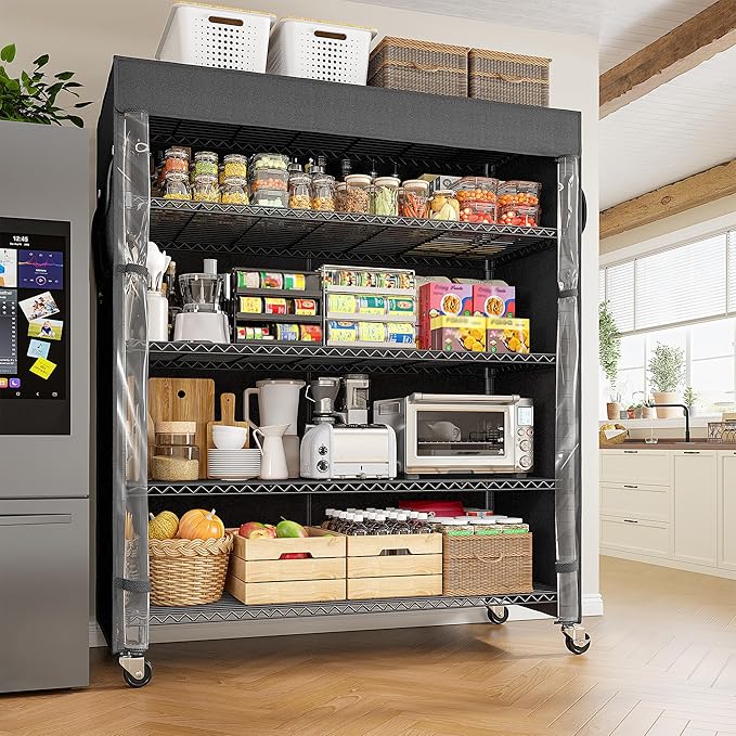 REIBII 45''W Storage Shelves Waterproof Metal Shelving Cover Dustproof Wire Shelving Unit Covers Garage Storage Rack Wire Shelf for Kitchen Pantry Office College, 45Wx17.72Dx72.83H