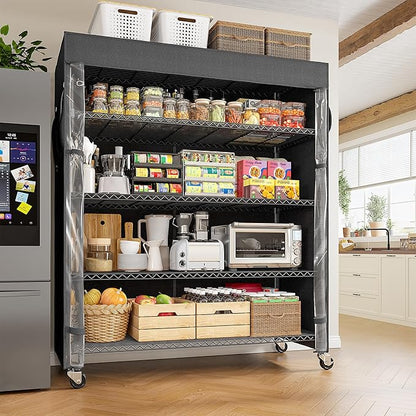 REIBII 45''W Storage Shelves Waterproof Metal Shelving Cover Dustproof Wire Shelving Unit Covers Garage Storage Rack Wire Shelf for Kitchen Pantry Office College, 45Wx17.72Dx72.83H