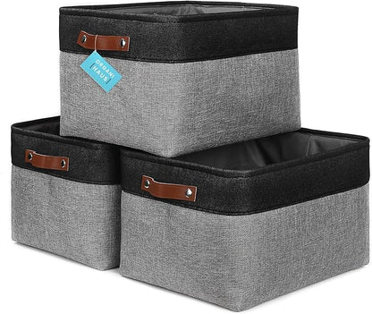 OrganiHaus Extra Large Fabric Storage Bins for Shelves 16x13in, Closet Storage Baskets for Shelf Organizing, Canvas Rectangle Bins for Organization, Linnen Baskets for Organizing - Gray/Black