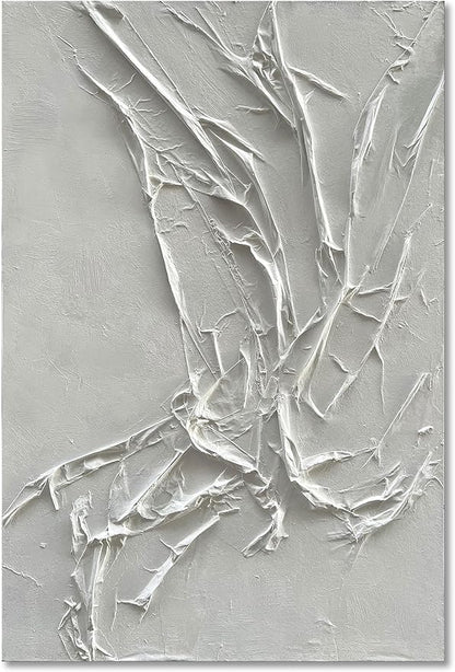 NANKAI Hand-Painted White Texture Abstract Art Painting Minimalist Art Home office hallway wall decoration Oil painting 24x36 inches