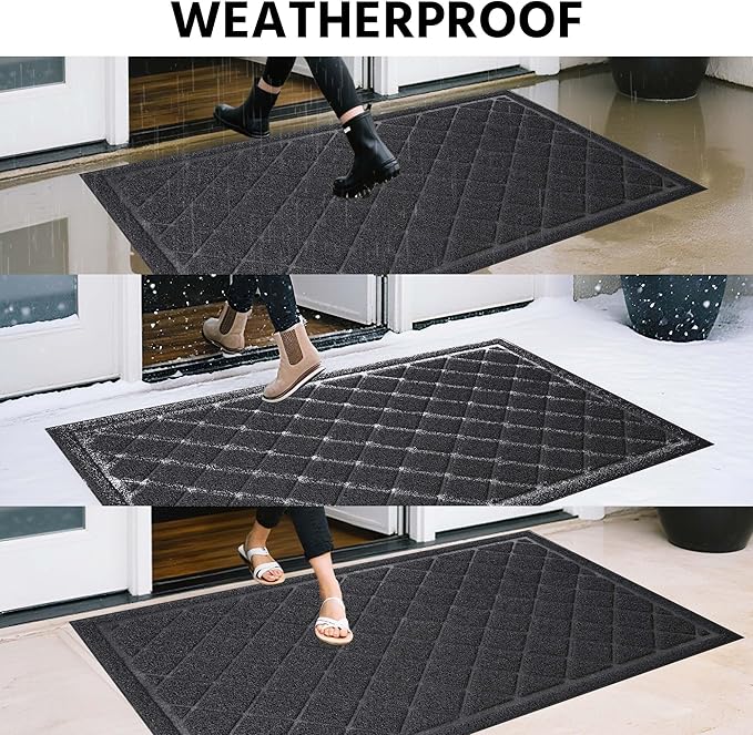 Front Door Mat Indoor Outdoor Entrance, 24" x 48" Heavy Duty All-Season All-Weather Waterproof Doormat Trap Dirt and Moisture Easy Clean Low Profile Patio Porch Entryway Mat