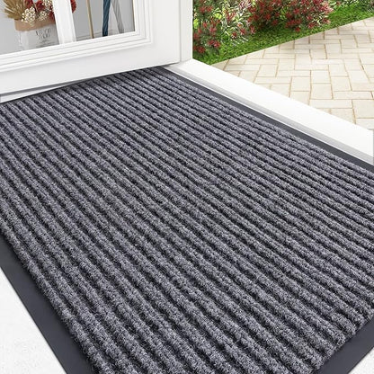 OLANLY Front Door Mat Indoor Outdoor Entrance, Waterproof Heavy Duty Doormat, Fade Resistant, Low Profile, Easy Clean Patio Porch Welcome Floor Mats for Entry, 33x21, Grey