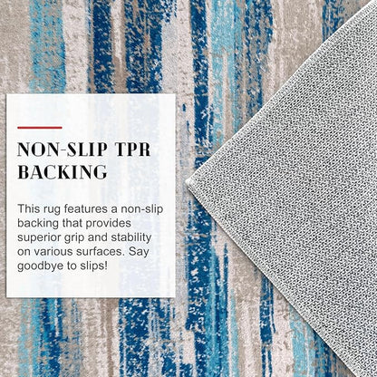 Abstract Runner Rug 2x6, Blue Washable Hallway Runner Rug Non-Slip, Soft Printed Kitchen Runner, Thin Faux Wool Runners for Hallways, Modern Floor Carpet for Entryway Bedroom Hall Indoor