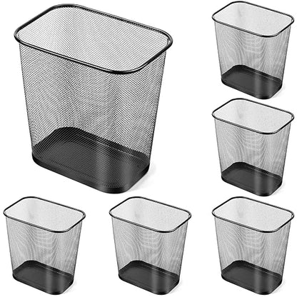 Nuanchu 6 Pcs Mesh Square Trash Cans 4 Gallons Wire Wastebasket for Home Black Metal Office Garbage Cans Rectangular Trash Bin for Kitchen Bathroom Bedroom, 11.7 x 8.5 x 11.8 Inch (Black)