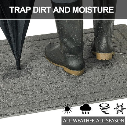 FONEYI Indoor Door Mat 36" x 59", Dirt Trapper Door Mats Non-Slip Entryway Rugs Washable, Absorbent Resist Dirt Welcome Mat, Low Profile Inside Floor Mats for Front Back Door and Entryway, Light Grey
