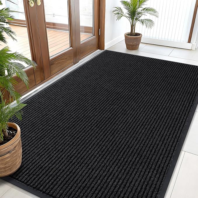 OLANLY Front Door Mat Indoor Outdoor Entrance, Waterproof Heavy Duty Doormat, Fade Resistant, Low Profile, Easy Clean Patio Porch Welcome Floor Mats for Entry, 59x35, Black