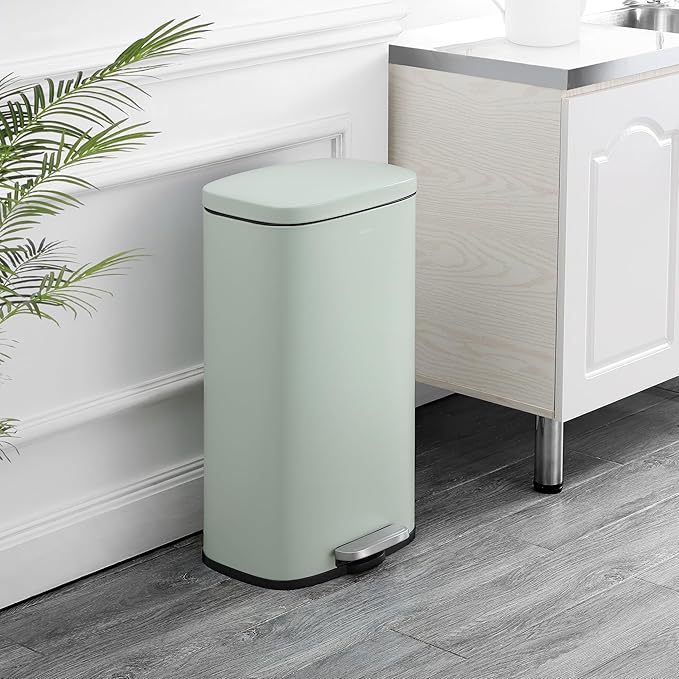 happimess HPM1011H Curtis 8-Gallon Step-Open Trash Can, Fingerprint Resistant, Modern, Minimalistic for Home, Kitchen, Laundry Room, Office, Bedroom, Bathroom, Pistachio Gelato