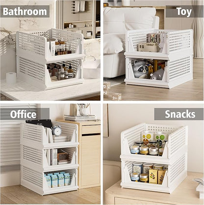 Proarea 5 Pack Stackable Plastic Storage Basket Closet Organizer Bin Foldable Clothes Organizer Storage Drawer Shelf Container for Living Room Bathroom Kitchen Office (5L)