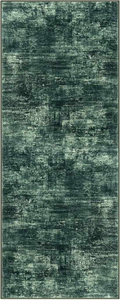 IOHOUZE Abstract Runner Rug 2x5 Ft Washable Runners for Hallways, Non Slip Kitchen Runner Printed Faux Wool Entryway Runner Indoor, Modern Abstract Floor Carpet for Hall Kitchen Bedroom, Dark Green