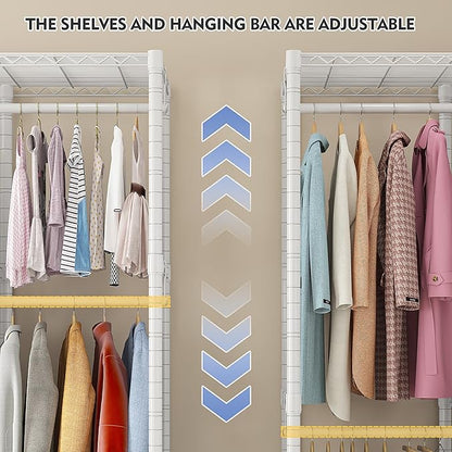 Raybee 90.6" W Clothes Rack with Cover Heavy Duty Clothing Rack with Cover Loads 1200LBS Freestanding Garment Rack for Bedroom, White
