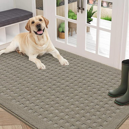 BEQHAUSE Waffle Door Mats Indoor 36"x60", Dog Mat for Muddy Paws Absorbent and Dirt Resist Floor Mats Non-Slip Washable Rugs for Entryway, Welcome Mat for Front Back Door, Muddy Wet Shoes, Beige