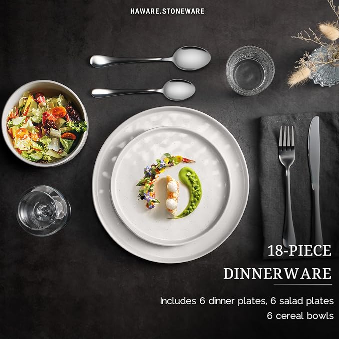 HaWare Dinnerware Sets, 18-Piece Plates and Bowls Set, Speckled White |