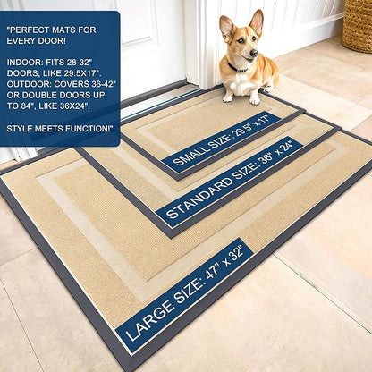 OLANLY Front Door Mat Indoor Outdoor Entrance, Waterproof All-Season, All-Weather Doormat, Sturdy Natural Rubber, Fade Resistant, Low Profile, Easy Clean Patio Porch Entryway Mat, 71x36, Beige