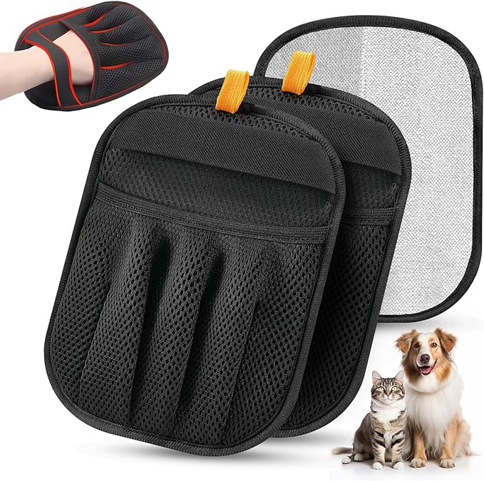 2Pcs Pet Hair Removal Glove for Cats & Dogs, 2025 Newly Upgraded Five-Finger Electrostatic Pet Hair Gloves, Reusable Pet Hair Remover Tool for Couch, Clothing, Car Seat,Carpet