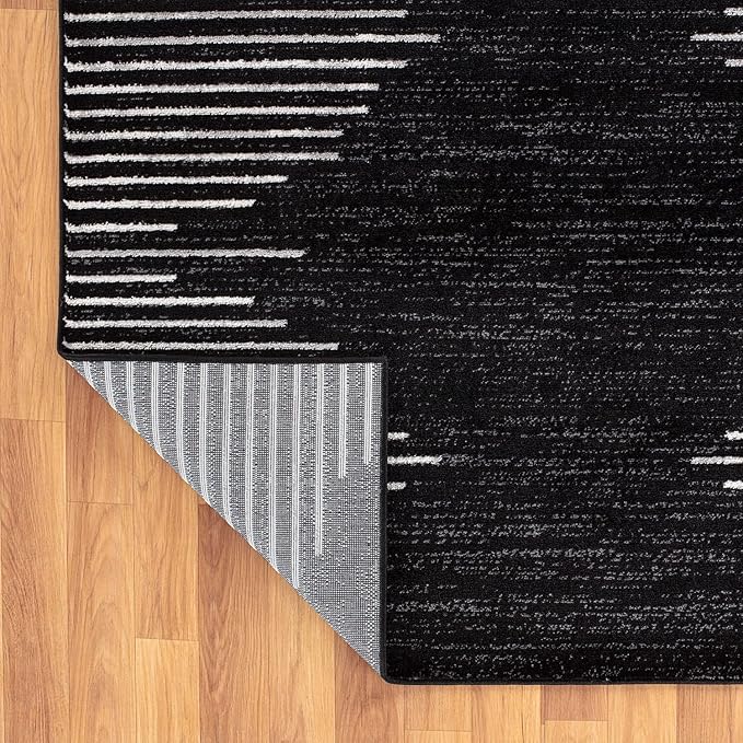 Rugshop Bohemian Stripe Stain Resistant High Traffic Living Room Kitchen Bedroom Dining Home Office Round Area Rug 8' Black