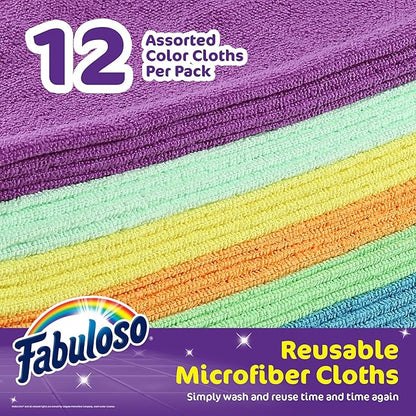 Fabuloso Microfiber Cleaning Cloths, Rainbow - Lint-Free, Scratch-Free Cleaning Cloths for Surfaces and Wood Furniture - Dustless Cloth for Bold and Bright Cleaning Experience, 12 Count