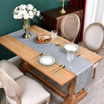 NEWISHER Farmhouse Rustic Table Runner Solid Grey Rectangular Table Runners Faux Linen Table Runner for Everyday Use Kitchen Dining Party Table 13x60 Inch