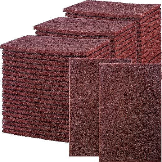 50 Pcs 7447 Fine General Purpose Scuff Pads 6 X 9 Inch Abrasive Hand Sanding Non-Woven Aluminum Oxide Abrasive Pads Set for Surface Preparation Scuffing Scouring Blending Cleaning(Red)
