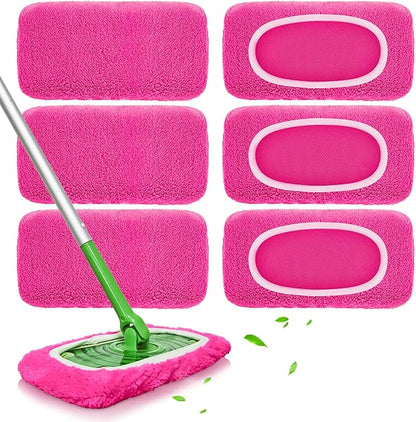 Reusable Mop Pads fit Swiffer Sweeper Mop - Microfiber Wet Pads Refill & Machine Washable Dry Sweeping Cloths for Mopping All Sealed Floors - Hardwood, Laminate, Tile & Stone (Mop is not Included)