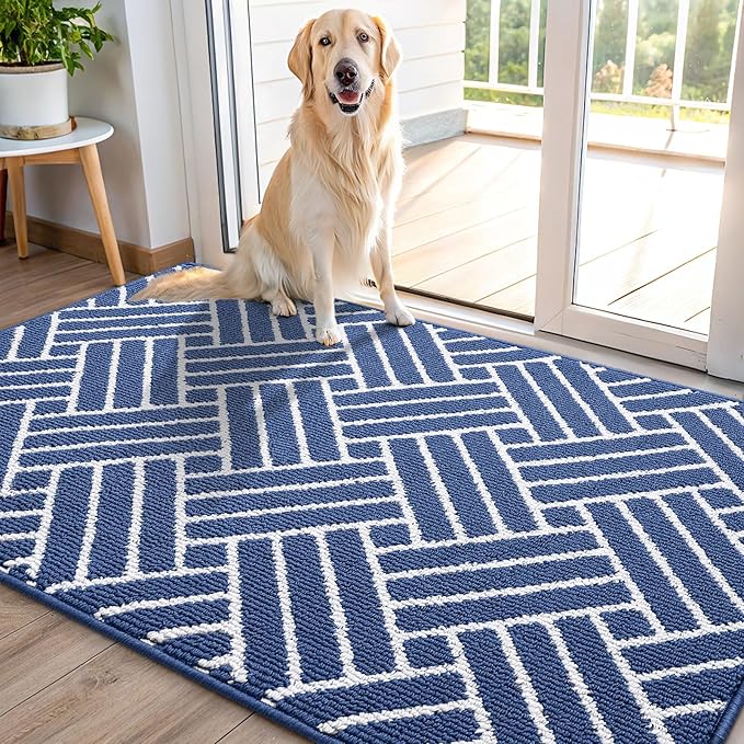 OLANLY Indoor Door Mat, 40x32 Inch, Dirt Resistant and Absorbent, Non-Slip Rubber Backing Floor Mats, Easy Clean Low-Profile Doormat for Entryway, Front Door, and Inside Entrance, Navy