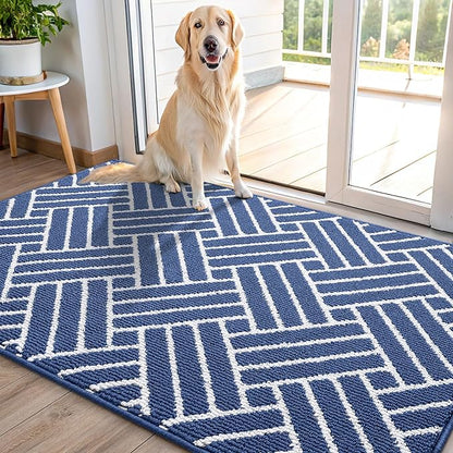 OLANLY Indoor Door Mat, 48x32 Inch, Dirt Resistant and Absorbent, Non-Slip Rubber Backing Floor Mats, Easy Clean Low-Profile Doormat for Entryway, Front Door, and Inside Entrance, Navy