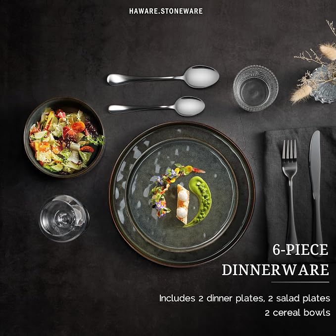 HaWare Dinnerware Sets, 6-Piece Plates and Bowls Set, Reactive Moss Green |
