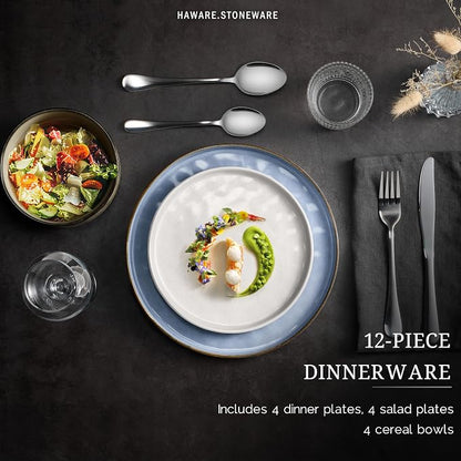 HaWare Dinnerware Sets, 12-Piece Plates and Bowls Set, Stoneware Dish Set