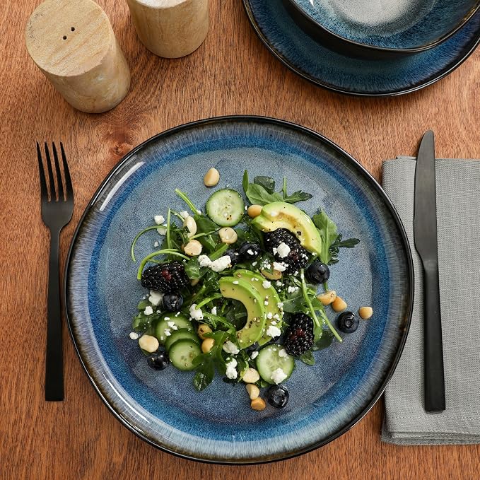 Gibson Elite Nardini 12 Piece Plates and Bowls Reactive Glaze Dishes Stoneware