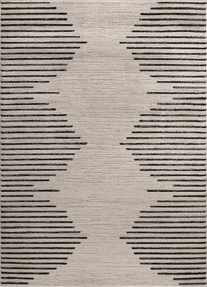 Rugshop Bohemian Stripe Stain Resistant High Traffic Living Room Kitchen Bedroom Dining Home Office Area Rug 8' 8" x 12' Cream