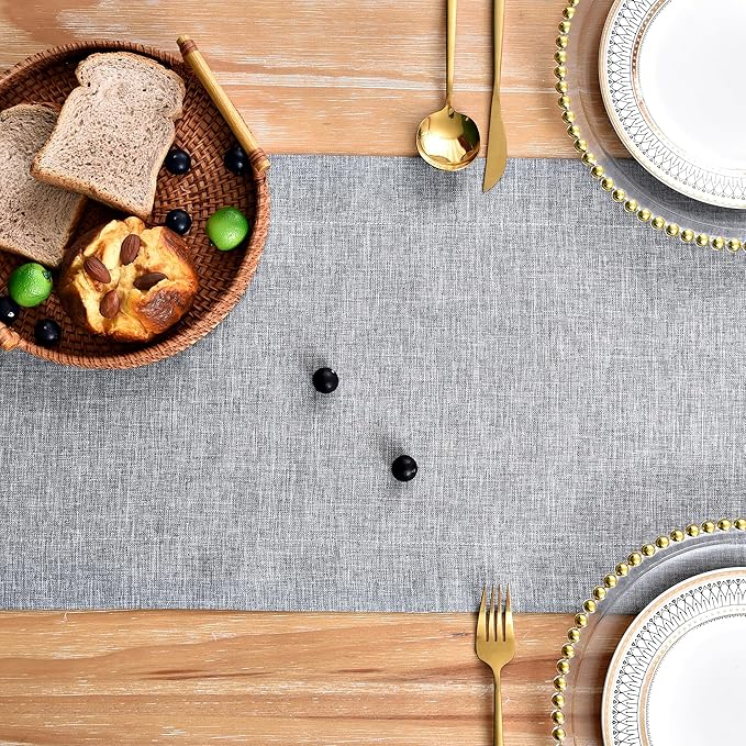 NEWISHER Farmhouse Rustic Table Runner Solid Grey Rectangular Table Runners Faux Linen Table Runner for Everyday Use Kitchen Dining Party Table 13x72 Inch