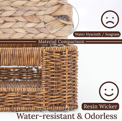 Baskets for Organizing, Undershelf Wicker Storage, Hand Woven Organizer for Closet Organization, Rectangular, Set of 3, Toffee