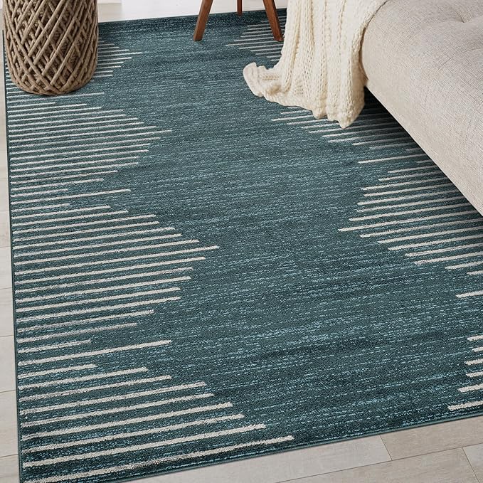 Rugshop Bohemian Stripe Stain Resistant High Traffic Living Room Kitchen Bedroom Dining Home Office Area Rug 5' x 7' Teal