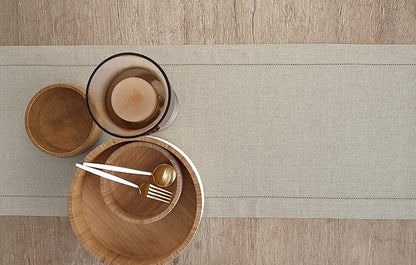 Solino Home Linen Natural Table Runner 90 Inches Long - 100% Pure Linen Hemstitch 14 x 90 Inch Table Runner for Dining, Christmas, New Year - Classic Hemstitch