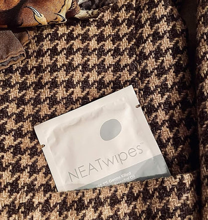 NEATwipes Hand Sanitizing Wipes | Travel Essentials | Disposable Wet Wipe & Planet Friendly | Lavender Essential Oil & Soothing Aloe | 10 Pouches of 24 Individually Wrapped Wipes