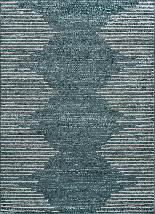 Rugshop Bohemian Stripe Stain Resistant High Traffic Living Room Kitchen Bedroom Dining Home Office Area Rug 7'10" x 10' Teal